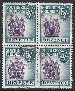 Southern Rhodesia 1954 Arms Revenue 5/ Barefoot #36 in BLOCK Fine Used - Bild 1 von 2