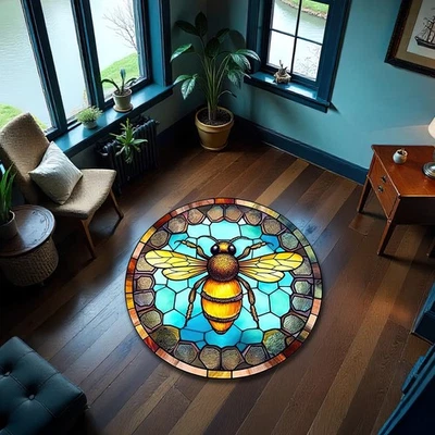 Turquoise Honeycomb Bee Rug Stylish Insect Floor Carpet Nonslip Botanic Mat - Image 1 of 3