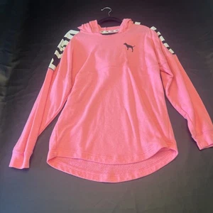Victoria’s Secret Hoodie Womens Sz M Pink Pulover Sweatshirt Long Sleeve - Picture 1 of 4