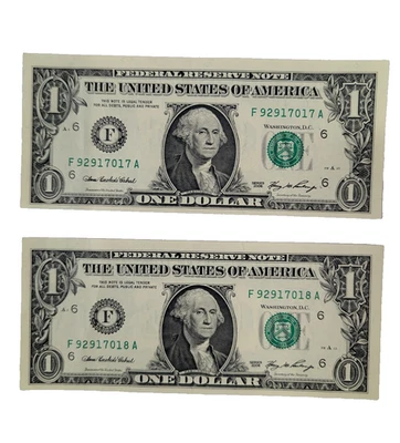 2 - 2006 One Dollar Bills Sequential Serial Numbers - Image 1 of 2