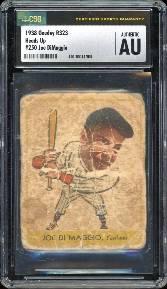 1938 Goudey Joe Dimaggio Heads Up Card HOF #250 R323 - Certified CSG Authentic - Image 1 of 2
