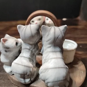 Three kittens cats looking in mirror candle holder ceramic Cute! Kitschy Grandma - Picture 1 of 20