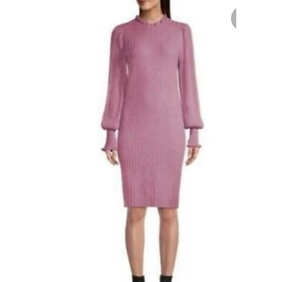 Ellie Tahari Feminine Cashmere Sweater Dress Dusty Rose S - Image 1 of 4