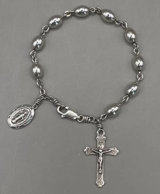 Pulsera Capilla Infantil Plata Esterlina Bola Cuentas Cruz Religiosa Icono Dijes Foto 1 de 4