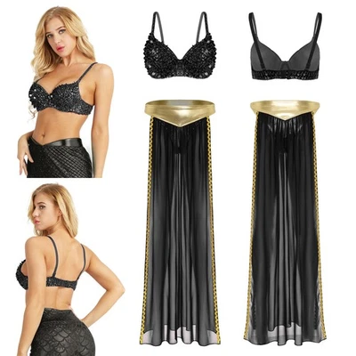 Women Egyptian Belly Dance Top And Skirt Set Festival Costume Halloween Carnival - Image 1 of 4