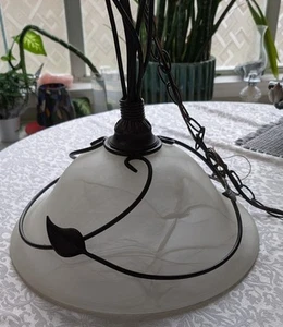 Pendant Light Rubbed Bronze Art Nouveau Style with 15.5" marbleized glass shade - Picture 1 of 3