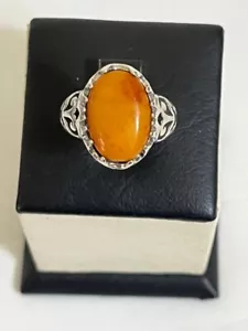 Men's Silver 925 Ring Natural Baltic Amber Stone خاتم كهرب الكهرمان البولوني - Picture 1 of 12