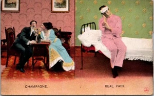 Vintage Comic Postkarte: Champagner zu echten Schmerzen. - Bild 1 von 2