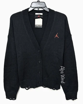 Jordan Women's Distressed Knit Cardigan Sweater Black SZ. M Nike FN5362-045 $150 - Image 1 of 4