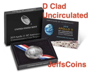 D Apollo 11 2019 50 aniversario sin circular medio dólar revestido moneda curva 19CG - Imagen 1 de 18