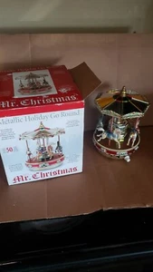 MR CHRISTMAS METALLIC HOLIDAY GO AROUND MUSICAL CAROUSEL IN BOX Working - Picture 1 of 8