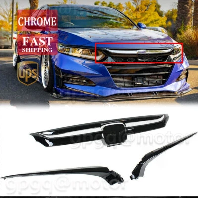 Fo Honda Accord 2018-2020 Glossy Black JDM Style Front Grille W/ Chrome Garnish - Image 1 of 4