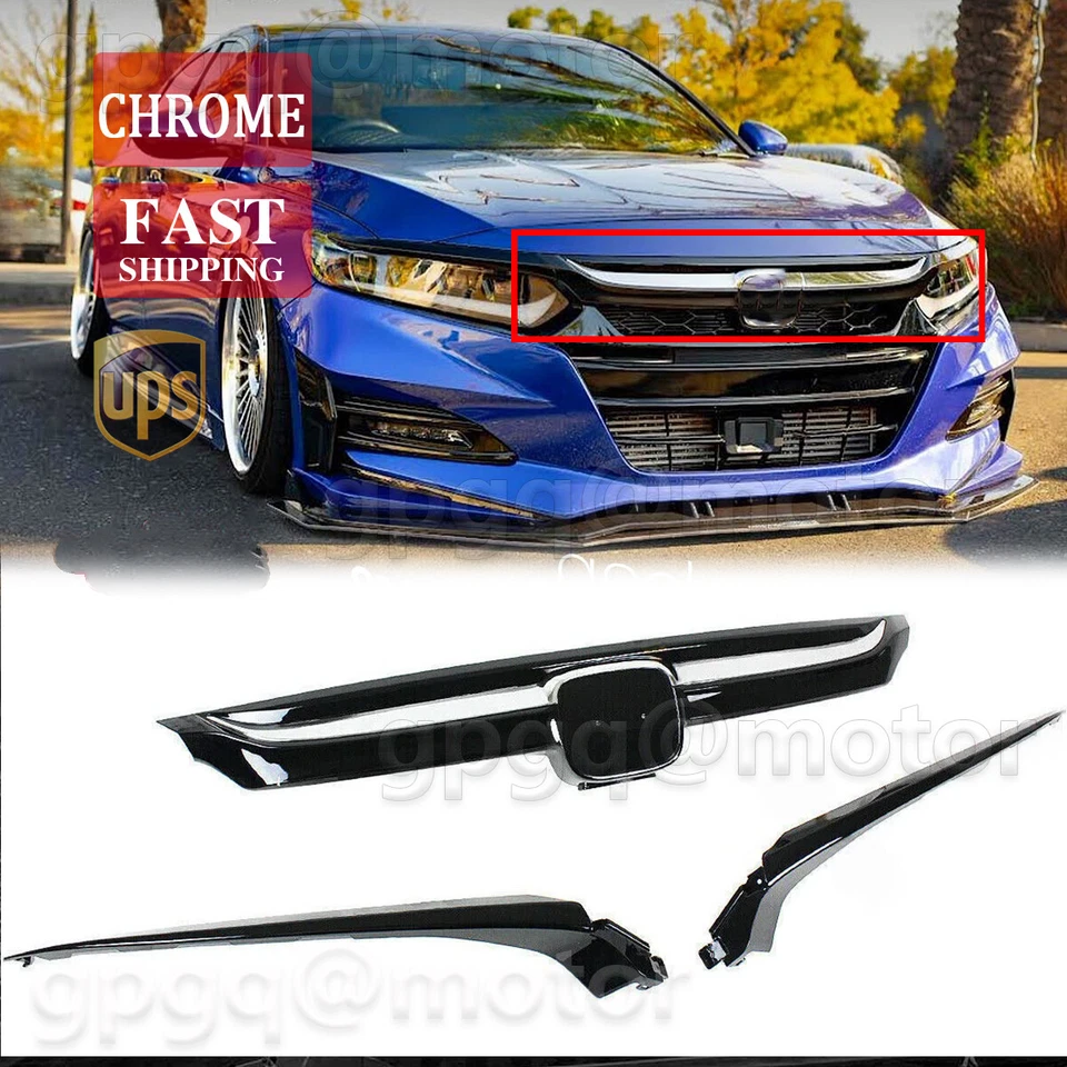 Fo Honda Accord 2018-2020 Glossy Black JDM Style Front Grille W/ Chrome Garnish - Image 1 of 4