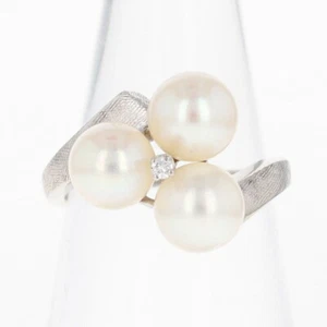 6.80mm Cultured Pearl Cluster with Diamond Accent Ring 14k White Gold Size 5.5 - Picture 1 of 6