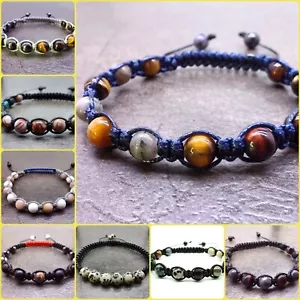 Gemstone Bead Adjustable Bracelet Men Charm Chakra Friendship Surfer Prayer Boho - Picture 1 of 9
