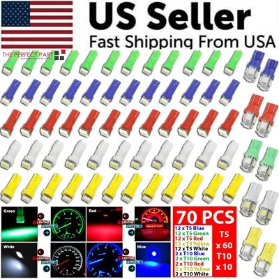 70PCS T5 T10 5050-SMD LED Speedometer Instrument Gauge Cluster Dash Light Bulbs - Image 1 of 4