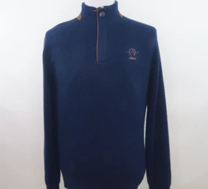 Peter Millar Men Merino Wool Cashmere Navy Blue Ribbed 1/4 Zip Sweater Large EUC - Picture 1 of 17