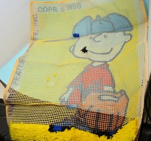 STARTED Charlie Brown Baseball Peanuts Latch Hook 22 x 30” NO YARN - Picture 1 of 1