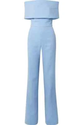 Lela Rose Off The Shoulder Jumpsuit Sz 2 Women Sky Blue Wool Bld Crepe Strapless - Image 1 of 4