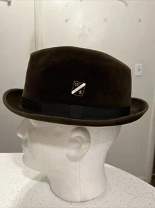 Vntg DUNLAP Supreme Brown Genuine Velour Fedora Hat - Size L-XL - Picture 1 of 10