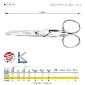 KRETZER SPIRALE 112015 - UNIVERSAL SCISSORS - LENGTH 6"/15 CM - CHROME-PLATED - Picture 1 of 1