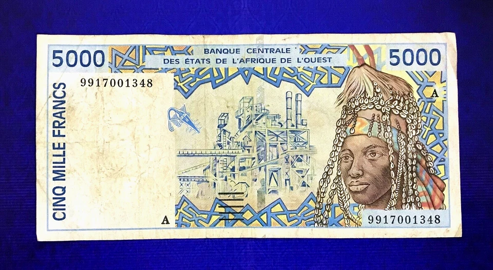 *RARE* 1999 WEST AFRICAN STATES (IVORY COAST) - 5000 FRANCS - VF - EZSA3 - Image 1 of 2