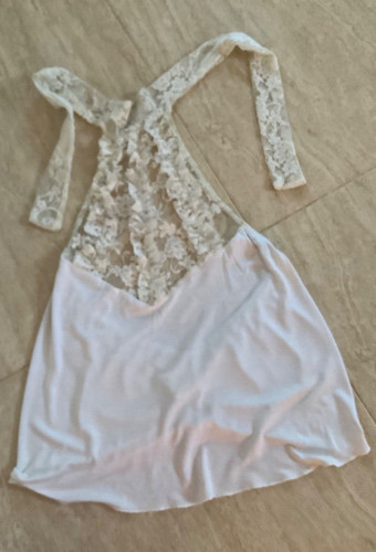 OFF WHITE Top donna BIANCO bianco sporco senza maniche collo HALTER TOP DETTAGLIO PIZZO TAGLIA S