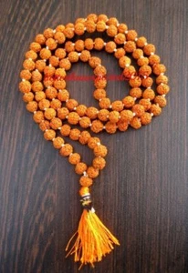  5 MUKHI LORD SHIVA HINDU -BUDHA YOGA 108+1 RUDRAKSHA BEADED 6MM PRAYER MALA - Picture 1 of 2