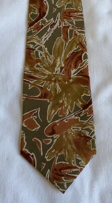 Jones Нью-Йорк 100% шелк шеи галстук оливковый зеленый/ржавчины оранжевый/желтый современный - Изображение 1 из 4