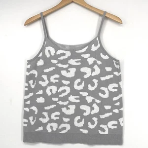 Animal Print Cropped Sweater Tank Top Size Medium Gray Spaghetti Straps - Picture 1 of 5