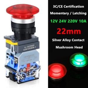 Interruptores de botón de parada de emergencia de 22 mm arranque cierre momentáneo LED rojo verde - Imagen 1 de 9