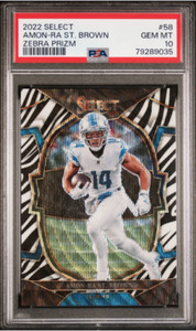 2022 Panini Select Zebra Prizm #58 Amon-Ra St. Brown - PSA GEM MT 10