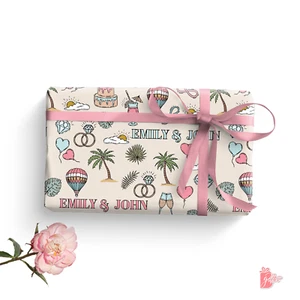 Tropical Wedding Name Personalized Gift Wrapping Paper Roll Engagement Gift Wrap - Picture 1 of 4