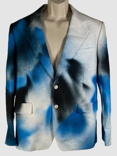 Giacca tuta sportiva da uomo Alexander McQueen blu vernice spray $3999 taglia 54