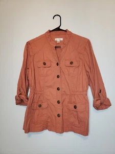 Dressbarn Womens M Jacket 3/4 Roll Tab Sleeve Snap Orange Cargo Utility Gorpcore - Picture 1 of 6