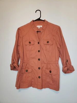Chaqueta Dressbarn para mujer M manga 3/4 lengüeta enrollable naranja a presión carga utilitaria Gorpcore Foto 1 de 4