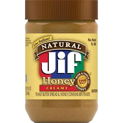 Jif Natural Creamy Peanut Butter Spread and Honey 16 Ounces Contains 80% Peanuts - Image 1 of 4