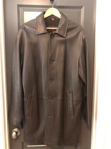 MENS DANIER BROWN LEATHER COAT- LARGE - Picture 1 of 3