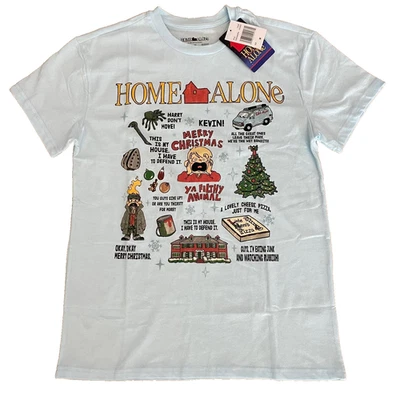 Camiseta Solo en Casa M Azul Claro Feliz Navidad Vacaciones Película Festivo Informal Foto 1 de 3