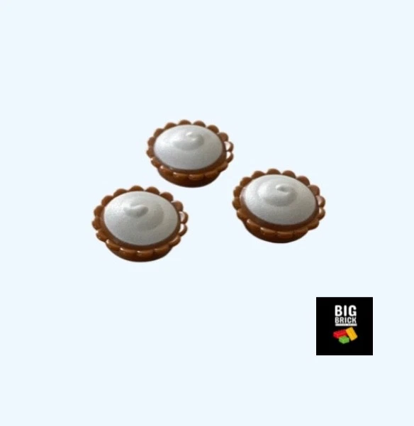 BIG BRICK LITTLE BRICK BBLB Brick Pie mit weißer Creme x 3, City, Essen, Lego kompatibel - Neu 95686