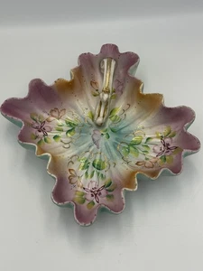 Antike Bonboniere Porzellan gekräuselt handbemalt mit Henkel rosa türkis gold - Bild 1 von 15