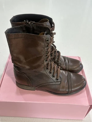 Steve Madden Troopa 战斗风格靴子 6 码棕色系带皮革军用  — 第 1/4 张图片