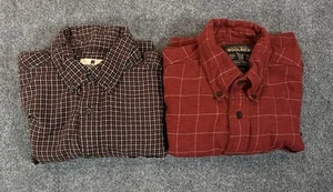 Lot of 2 Woolrich Button Front Shirts Mens Size Large Plaid Short Sleeve Cotton - Picture 1 of 17