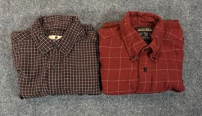 Lot of 2 Woolrich Button Front Shirts Mens Size Large Plaid Short Sleeve Cotton - Image 1 of 4