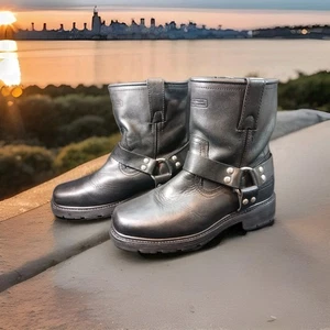 Xelement 1436 Hombres Butch Cuero Negro Arnés Corto Botas de Motocicleta EXCELENTES - Imagen 1 de 16