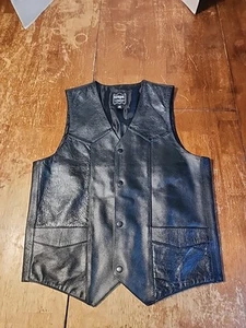 Genuine Leather Vest Made In Pakistan Size 38 Biker Black Vest Probably Sz Small - Picture 1 of 5