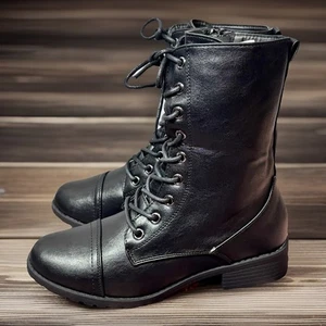 Forever Link Womens Round Toe Military Lace Up Knit Ankle Cuff Low Heel  Size 7 - Picture 1 of 7