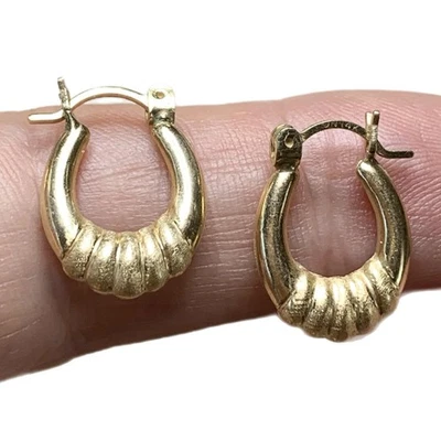 LUX Vintage 14k Gold Puffy Croissant Earrings, Huggie Hoops, 1990 90s, Hollow - Image 1 of 4