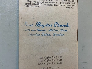Vintage Tract Booklet First Baptist Church Fifth And Spruce Abilene, Kansas - Picture 1 of 4