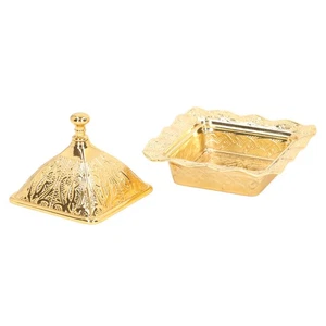 Gold Quadrate Vintage Bowl Zinc Alloy with Dustproof Lid for Tabletop Ornament - Imagen 1 de 12